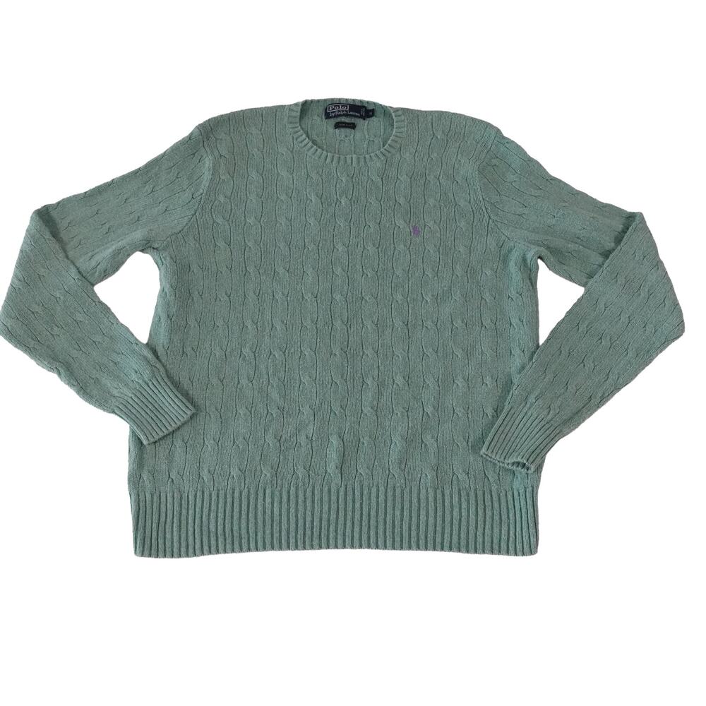 Ralph Lauren Vintage Y2K 100% Silk Cable Sweater Green Crew Neck Men's Medium